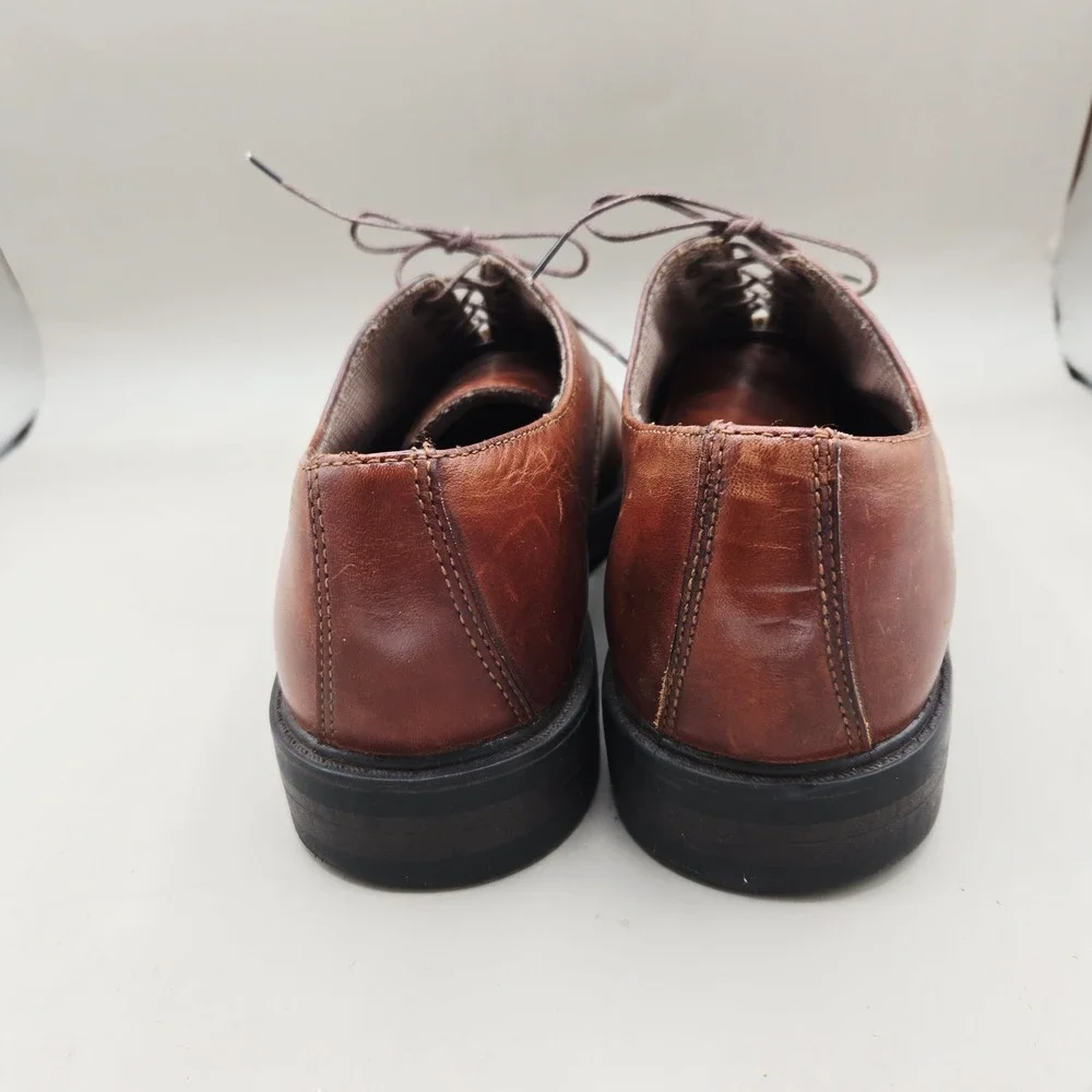 Bass Wallstreet Waterproof Brown Leather Oxford Cap Toe Lace Shoes Men Sz 7.5 US